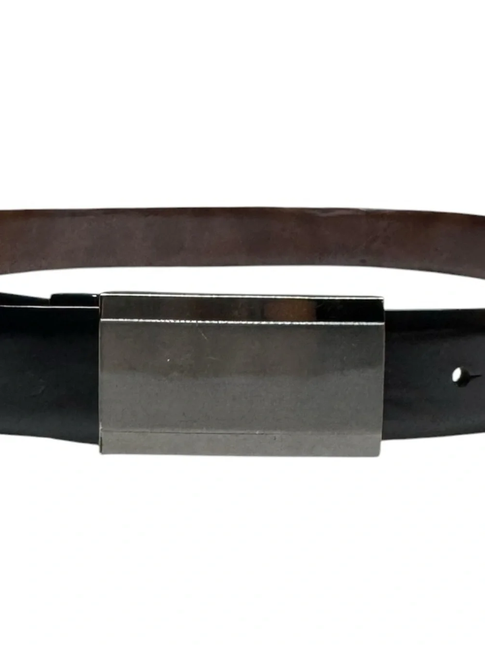 Mens Leather Belt Brown Size 38 1.5” Wide Silver Buckle Quiet Luxury Black